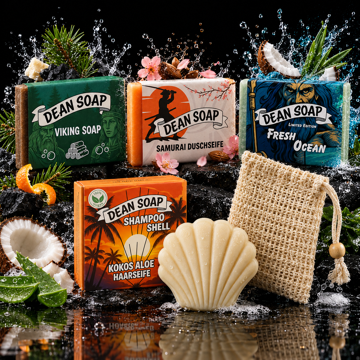 Gentleman Bundle – 3 Seifen, Shampoo & Sisal-Säckchen