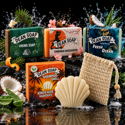 Gentleman Bundle – 3 Seifen, Shampoo & Sisal-Säckchen