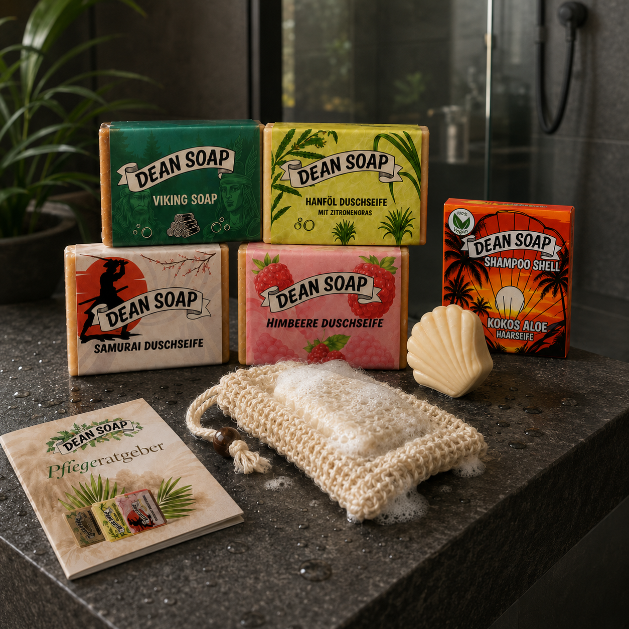 Pflegebundle – 4 Duschseifen, Shampoo, Extras & Versand